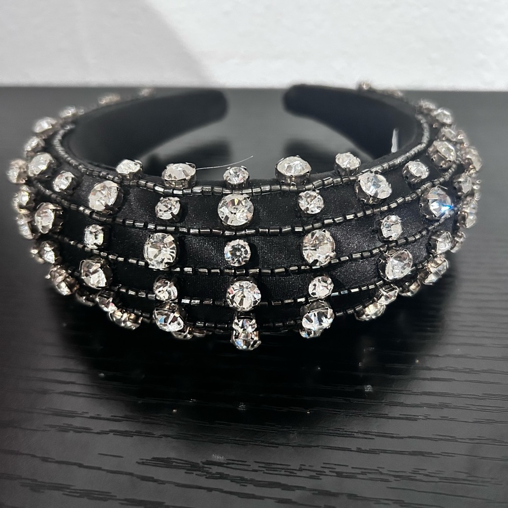 Elegant Black and Silver Embellished Headband